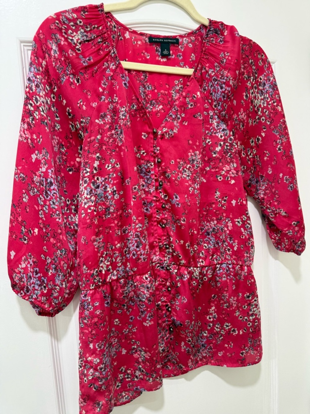 Banana Republic Hot Pink Floral Button-Front Top